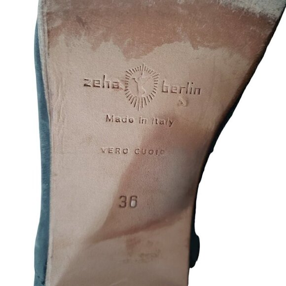 Zeha Berlin gray nubuck leather peep toe ankle strap heeled sandals - Picture 10 of 11